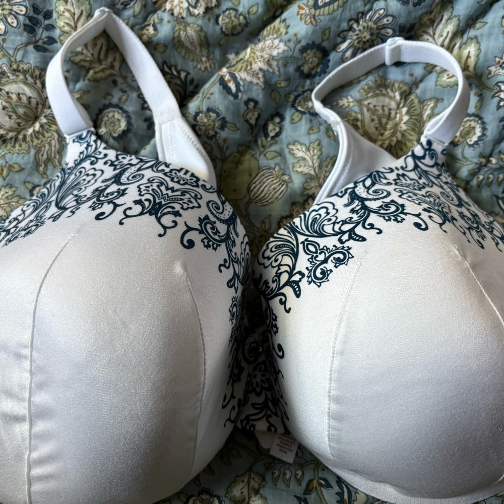 Cacique White and Blue Patterned Bra